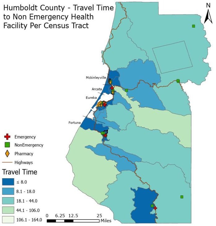 Non-emergency healthcare travel time map